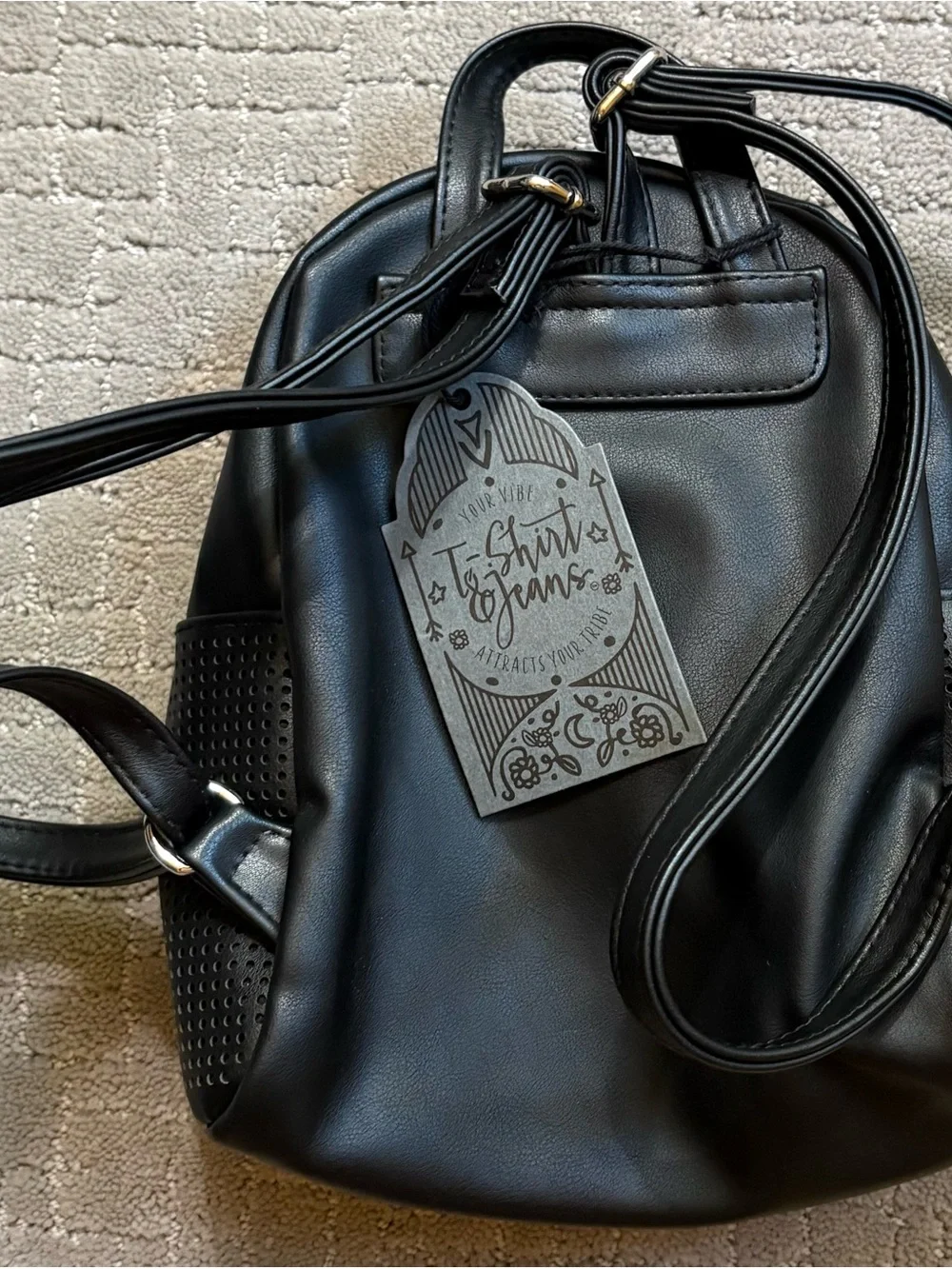 T-Shirt & Jeans Black Cat Mini Backpack with White Whisker Detail